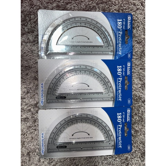 BAZIC 180 Degree Protractor 3-Pack Beveled Edges 6 inch‎ Ruler - Picture 1 of 4